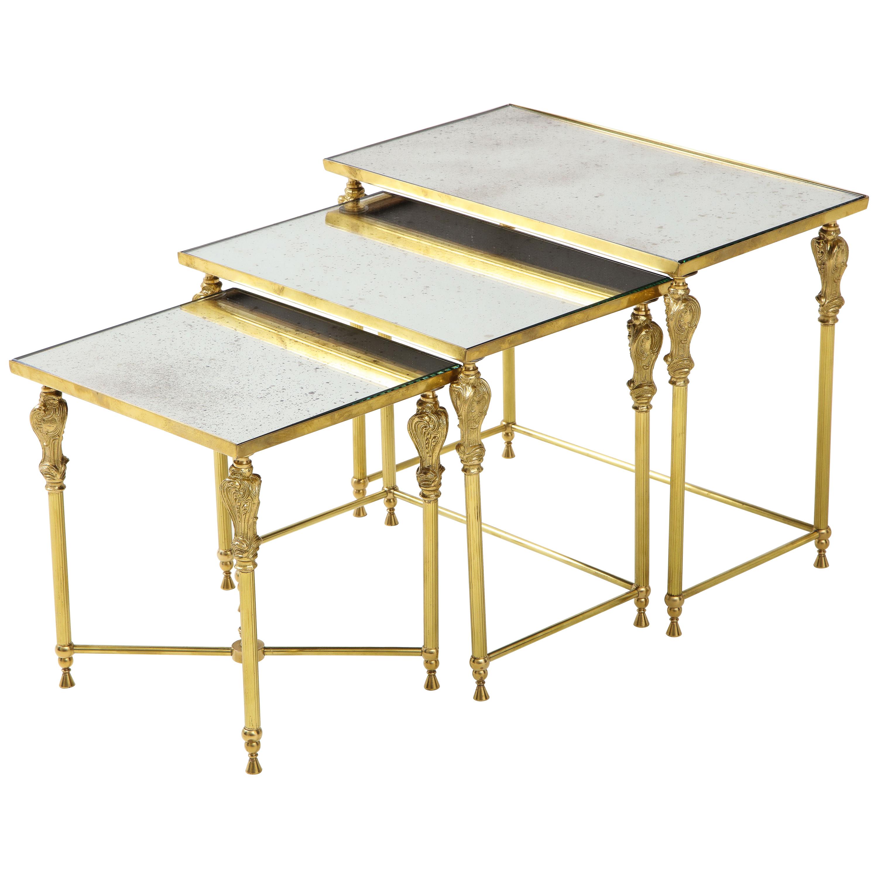 1950s French Bronze and Brass Nesting Tables For Sale