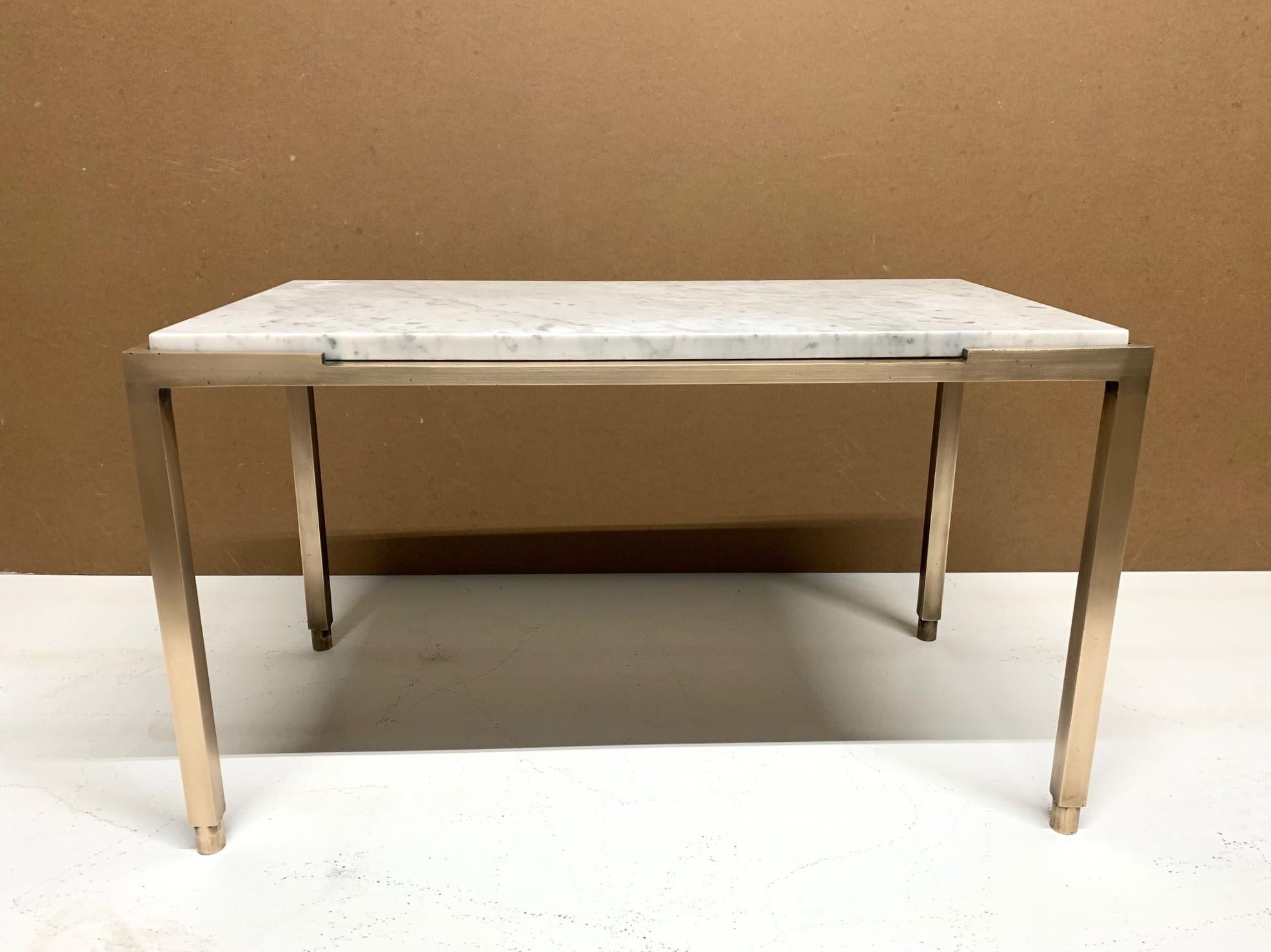 1950s French, solid bronze and Carrara marble-top side table.