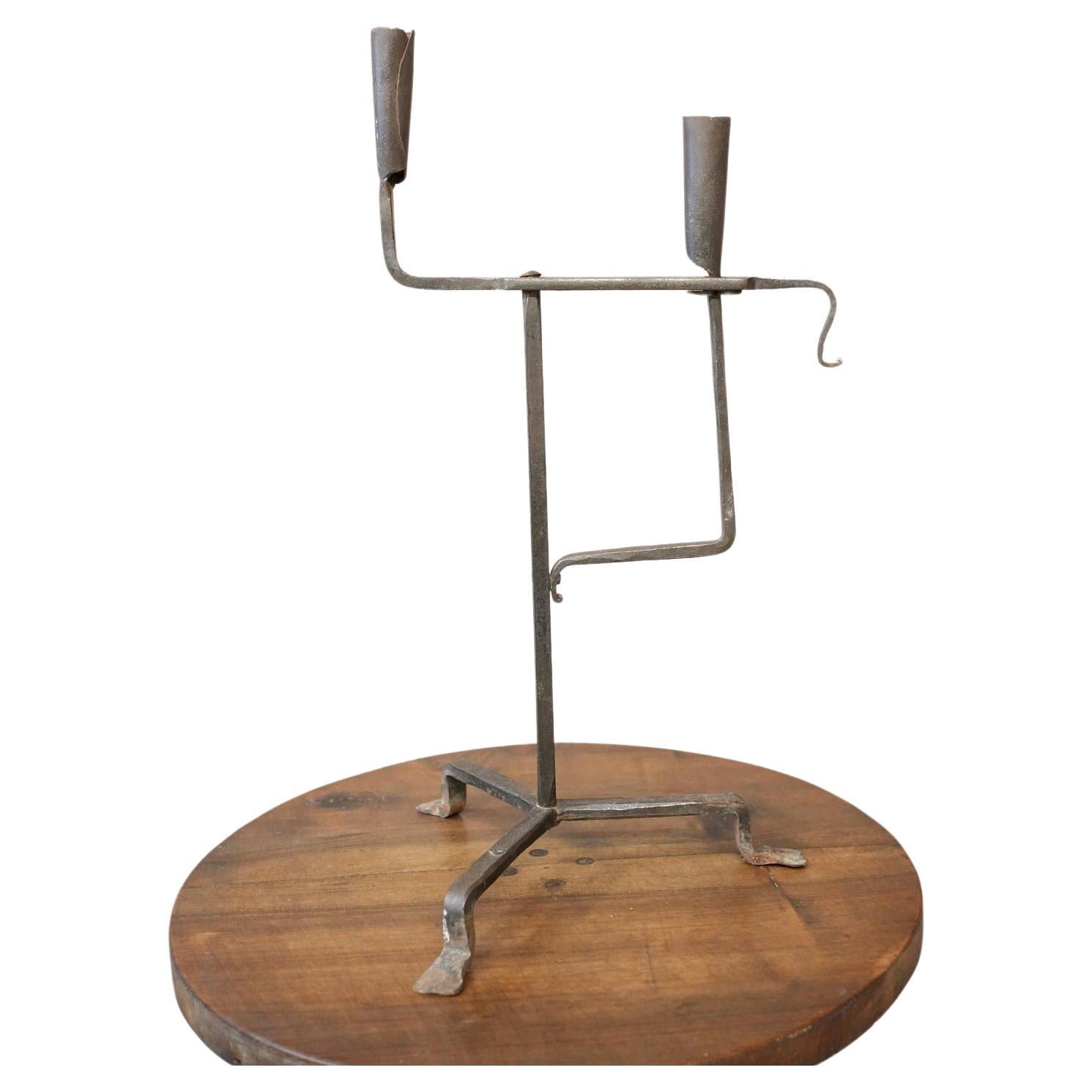 1950's French brutalist iron candlestick For Sale