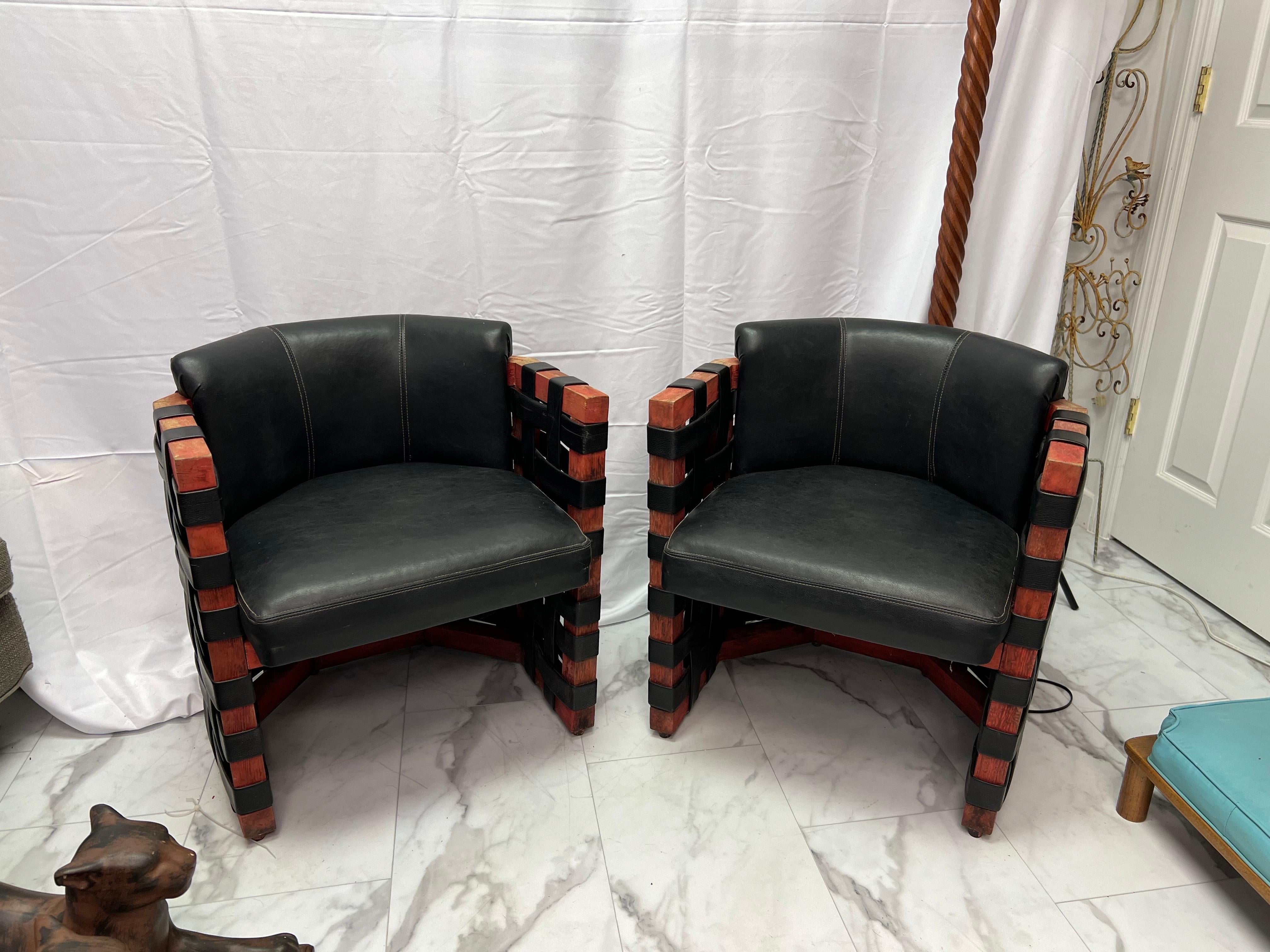 These fantastic chairs are statement pieces.  They are small in stature but comfortable and pack a punch in a room.   I even had a very tall man sit in them for an honest opinion on comfort.   The original red/orange finish has mostly come off, but