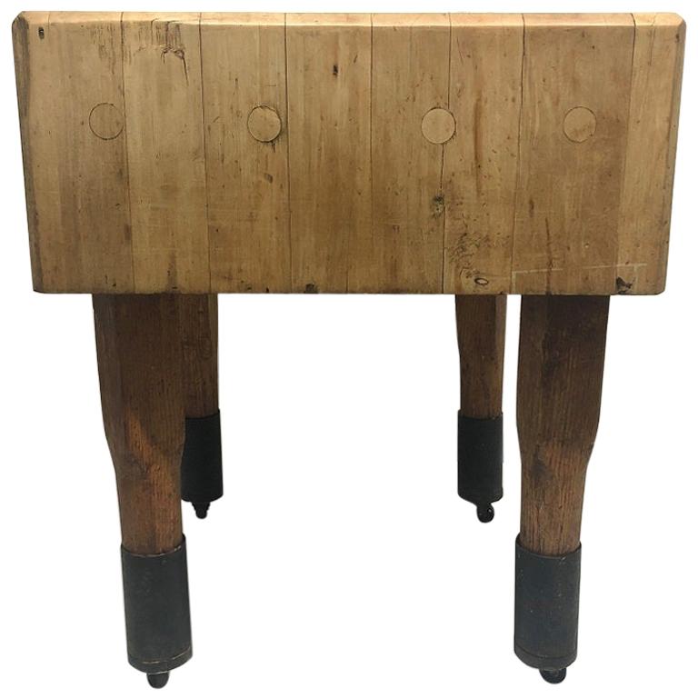 1950s French Butcher Block Table