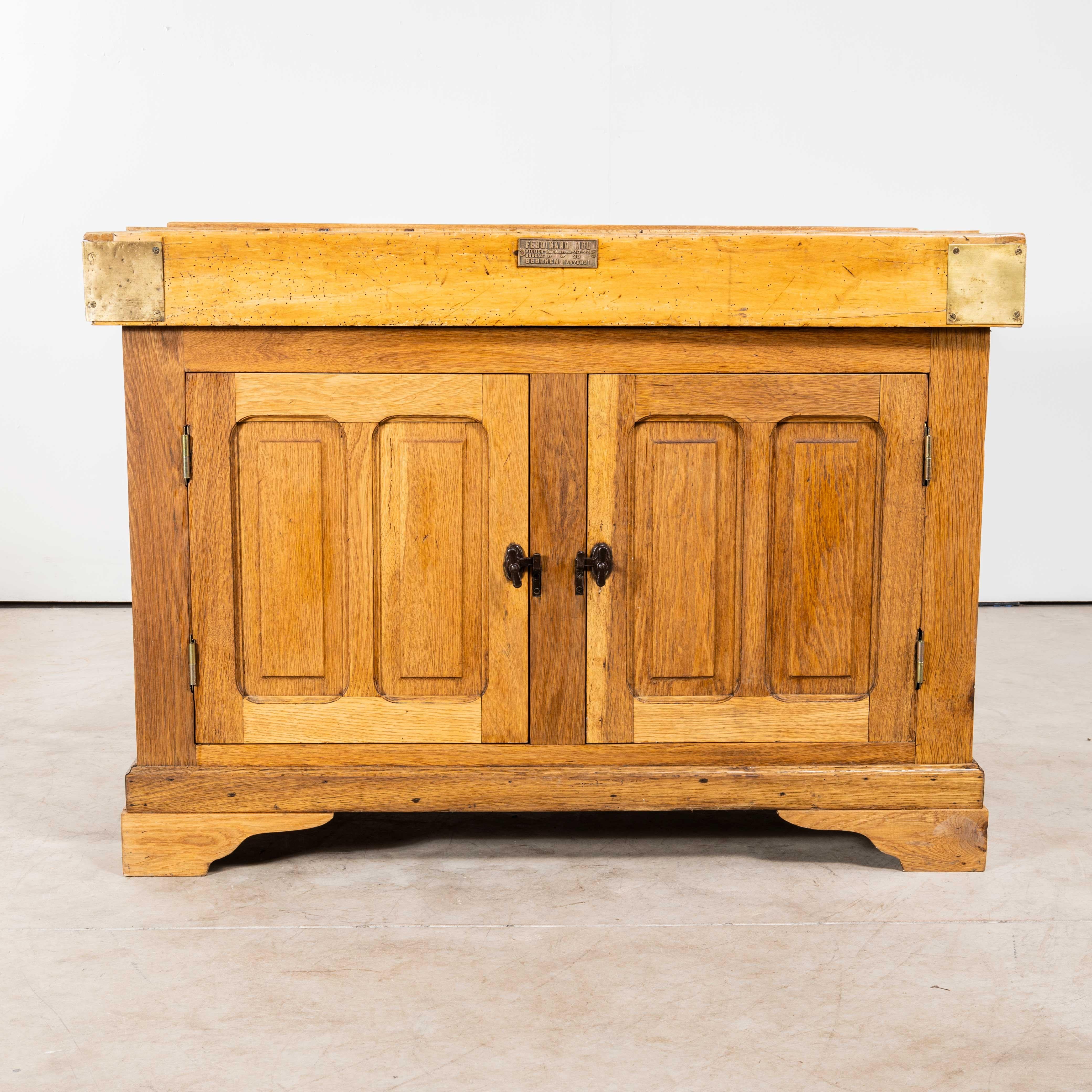 Belgian 1950's French Butchers Cabinet With Butchers Block Top.