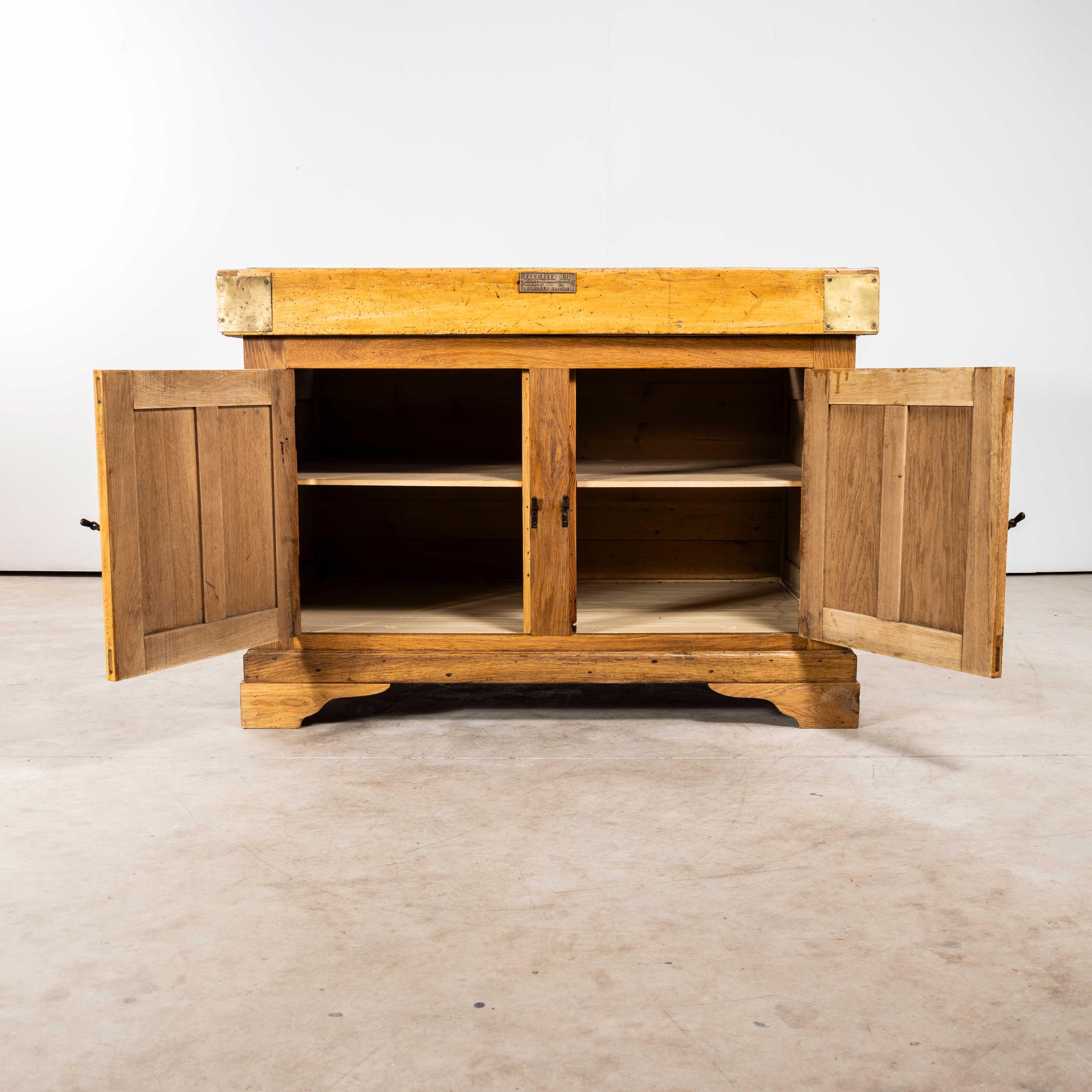Beech 1950's French Butchers Cabinet With Butchers Block Top.