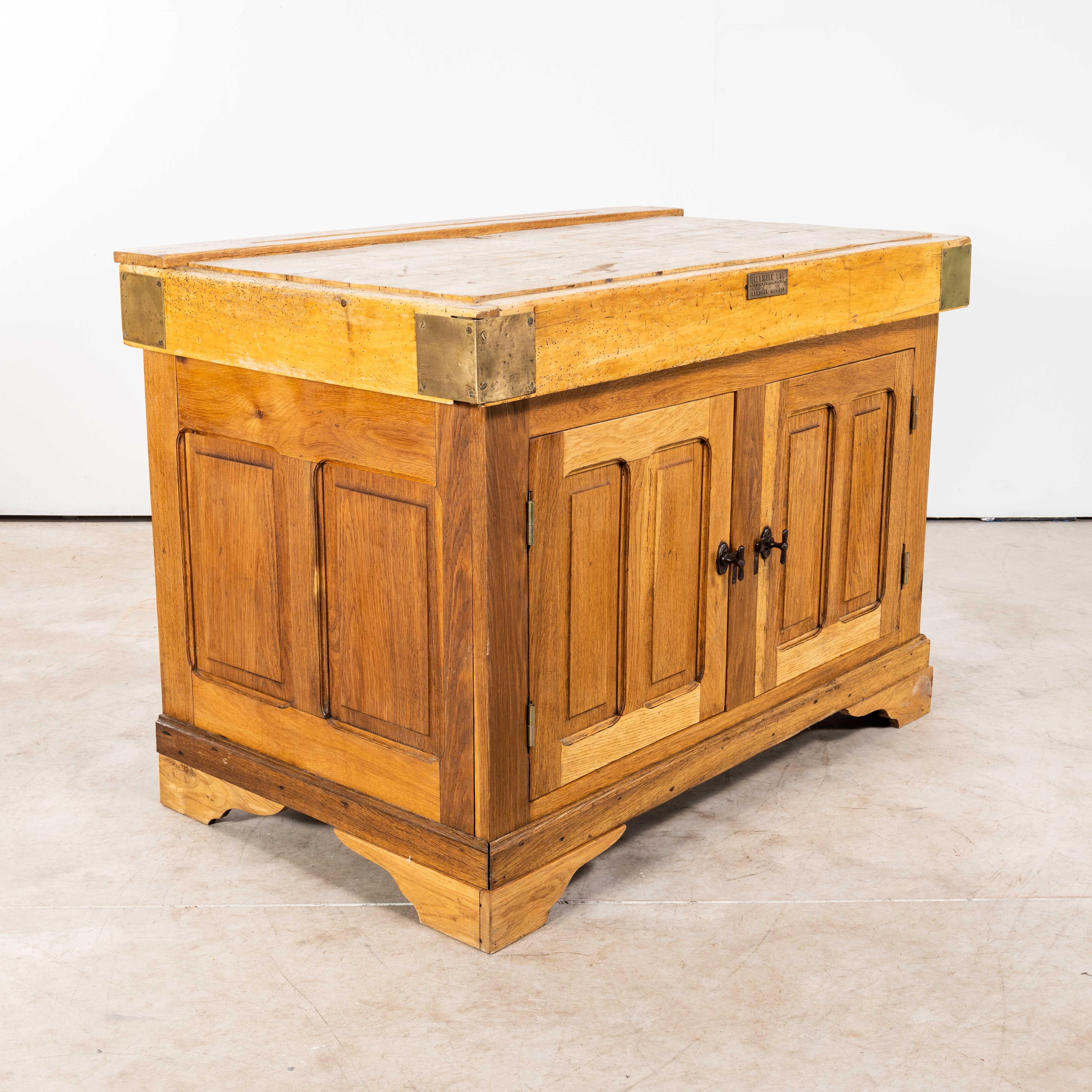 1950's French Butchers Cabinet With Butchers Block Top. 1
