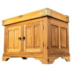 1950's French Butchers Cabinet With Butchers Block Top.