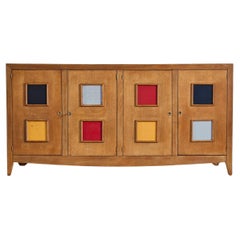 1950's French Cabinet with Leather Squares