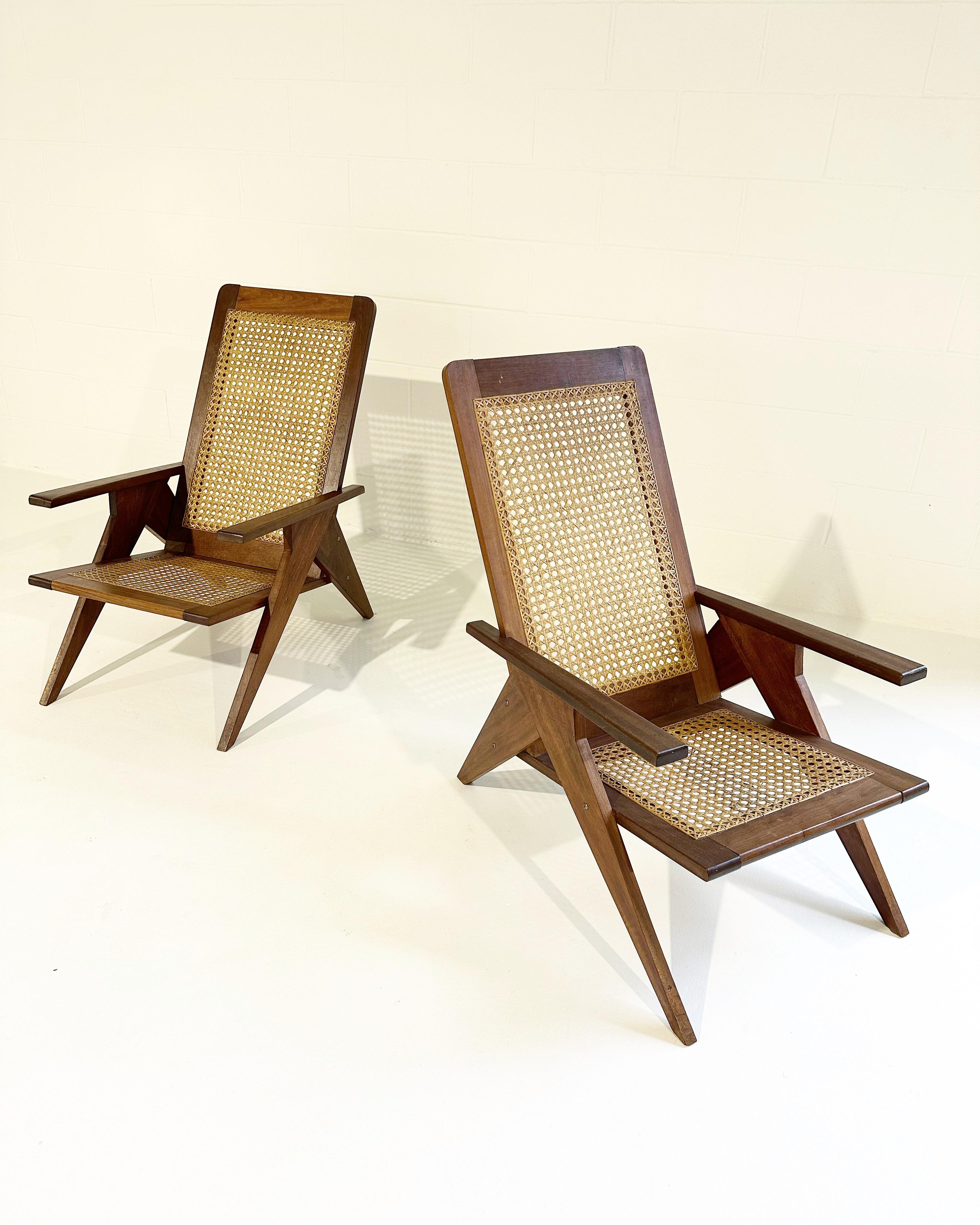 Mid-20th Century 1950s French Cane Back Chairs, Pair For Sale
