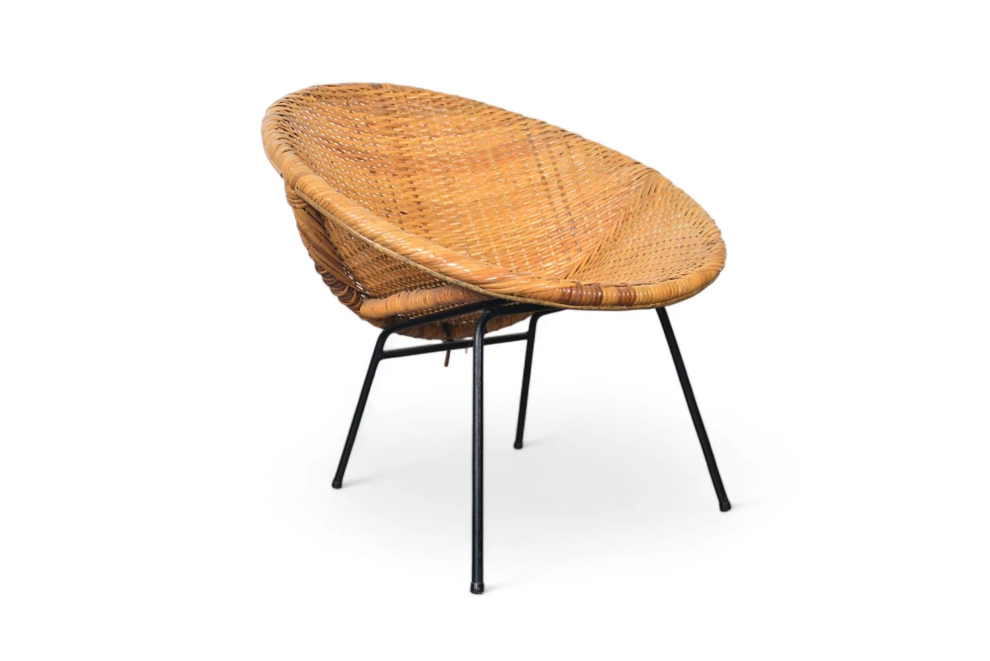 Mid-Century Modern 1950s French Cane Lounge / Occasional Chair For Sale