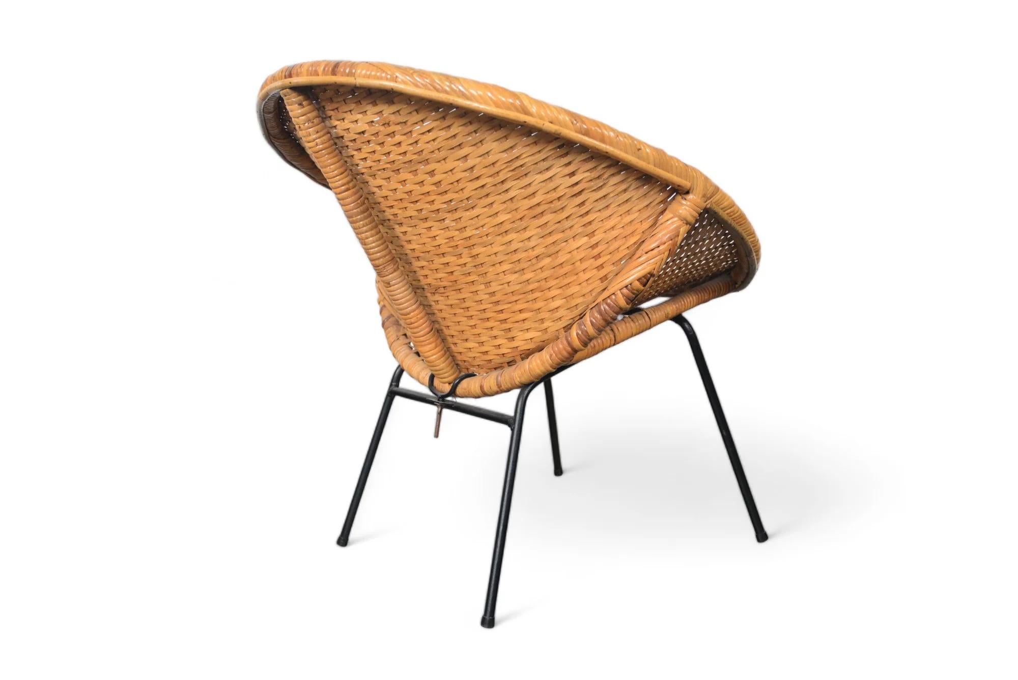 Steel 1950s French Cane Lounge / Occasional Chair For Sale
