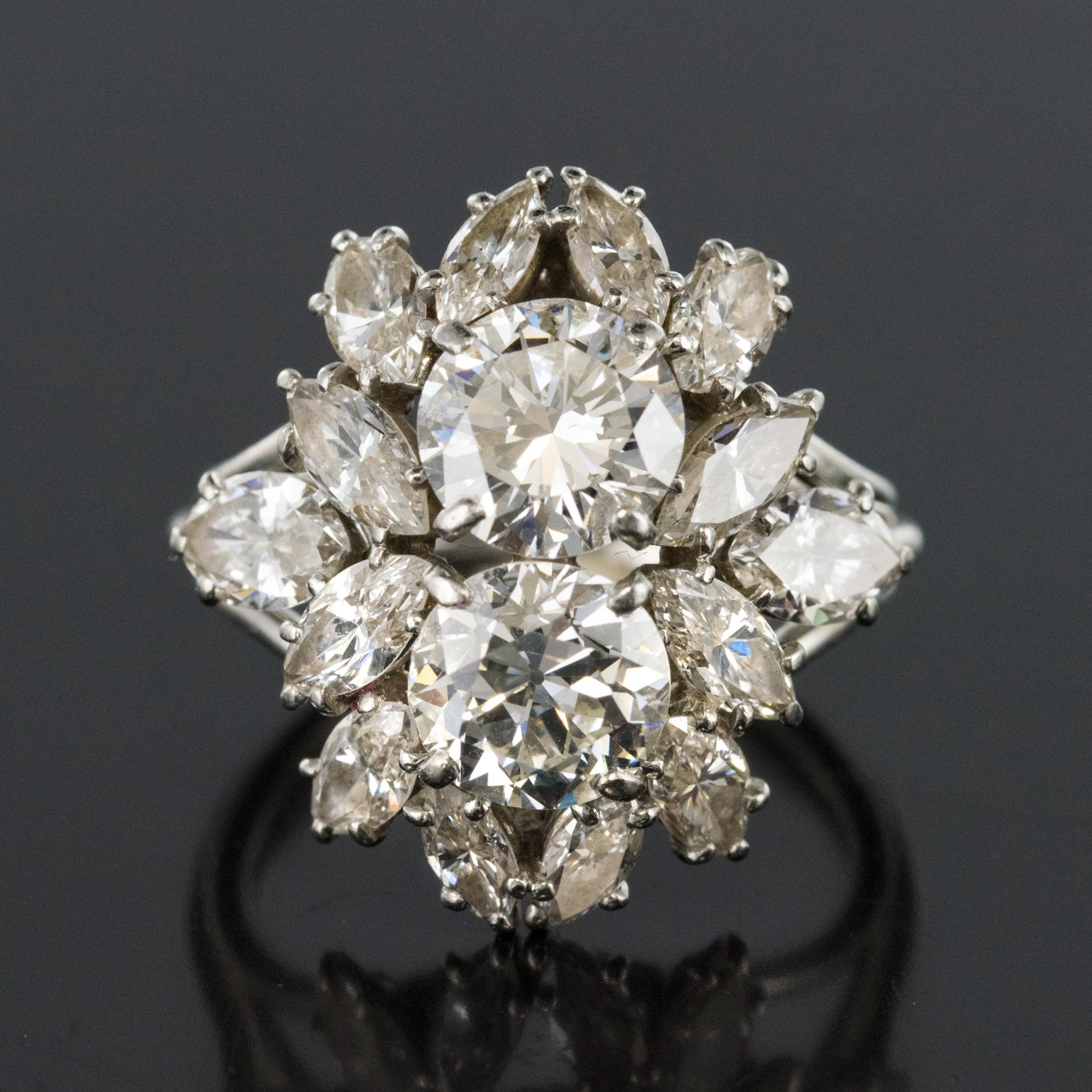 Women's 1950s French Cartier 7 Carat Diamond Platinum Ring For Sale