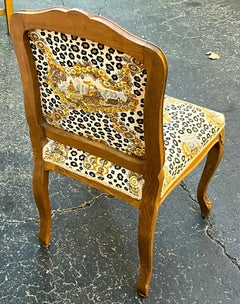 1950s French Carved Oak Chair in Brunschwig & Fils Chinoiserie Leopard Fabric