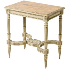 1950s French Carved Side Table with Faux Marble Top