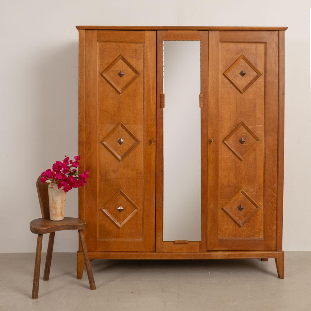 Francese 1950s French Carved Wood Cabinet in vendita