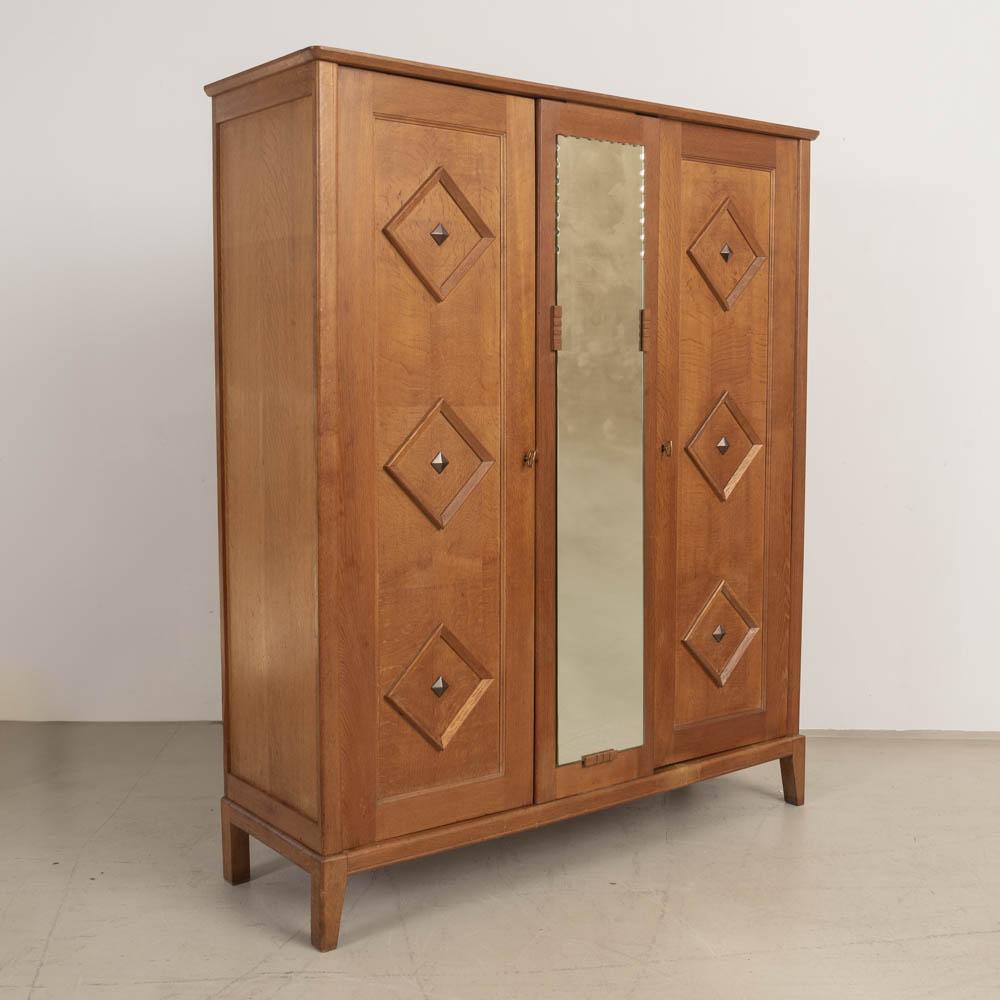 Brass 1950s French Carved Wood Cabinet For Sale