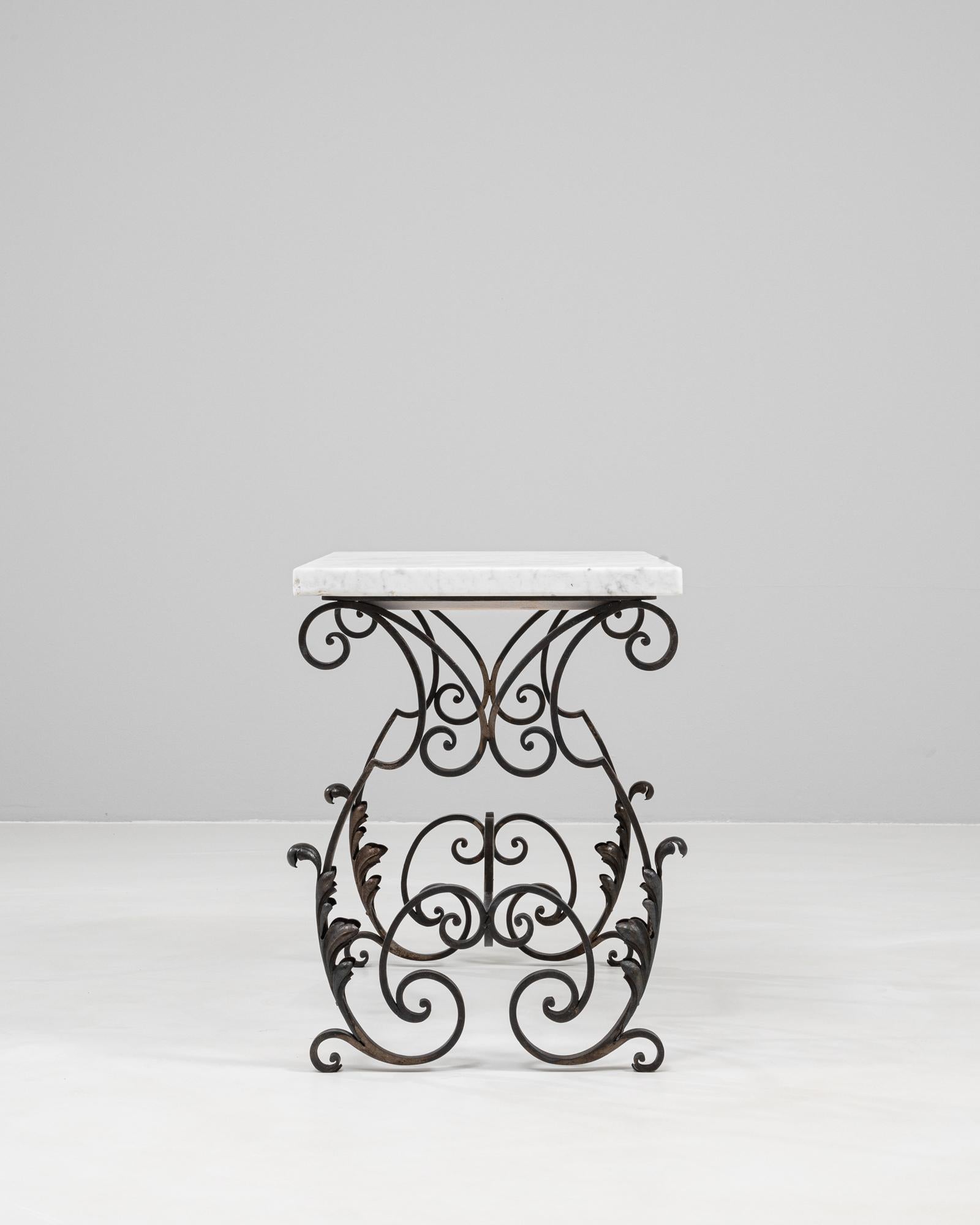 1950s French Cast Iron Side Table With Marble Top For Sale 7