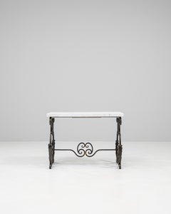 1950s French Cast Iron Side Table With Marble Top