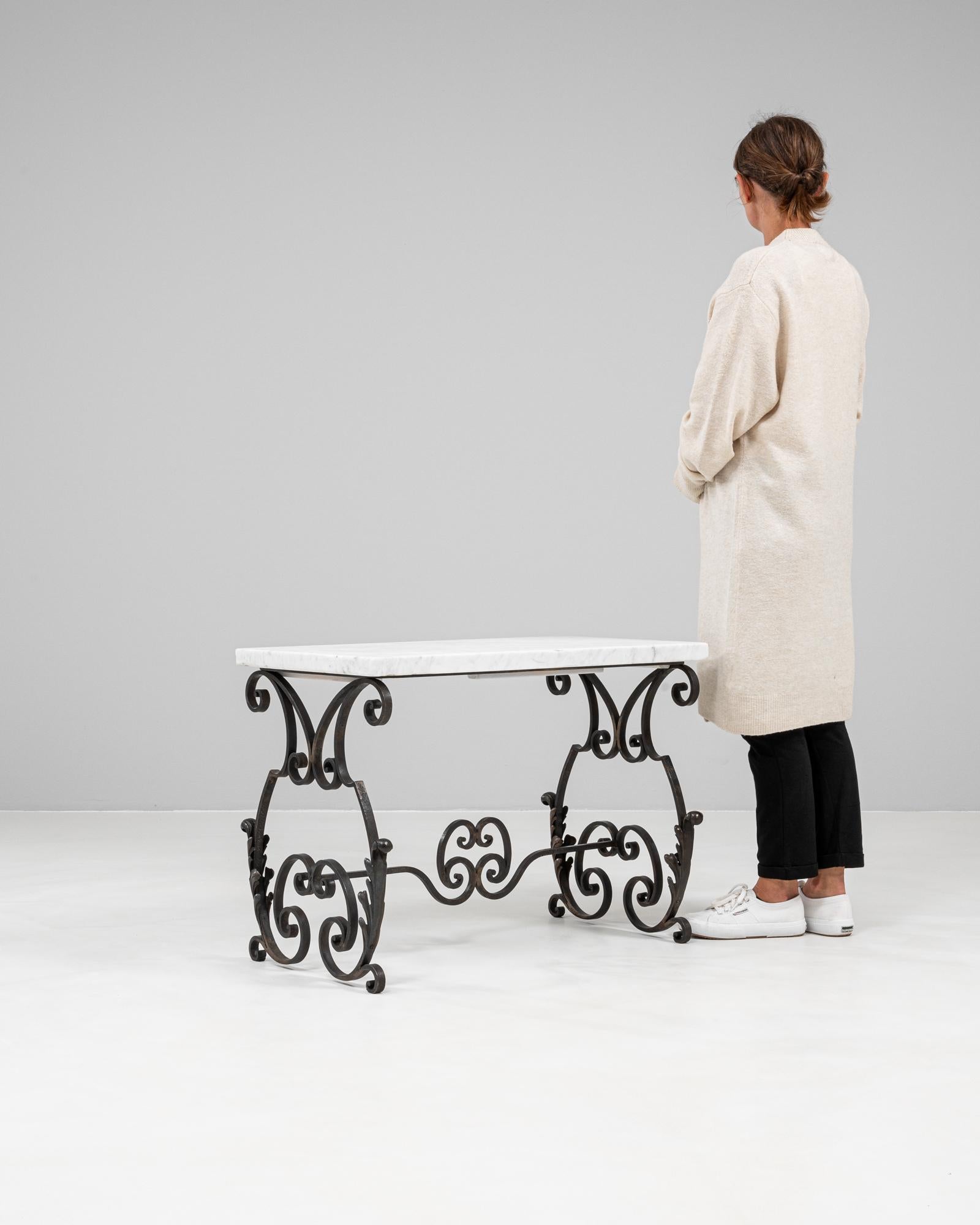 1950s French Cast Iron Side Table With Marble Top For Sale 1