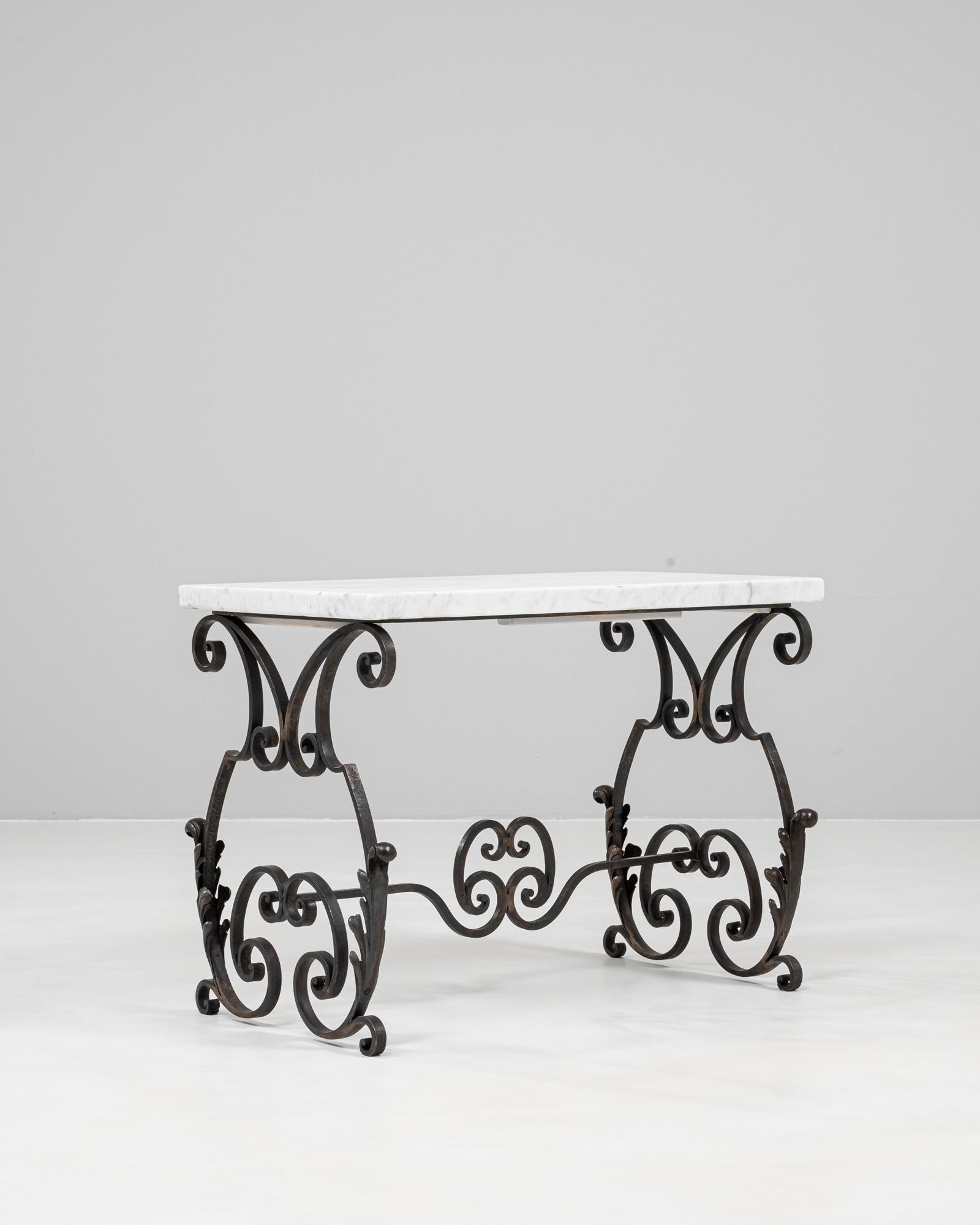 1950s French Cast Iron Side Table With Marble Top For Sale 2