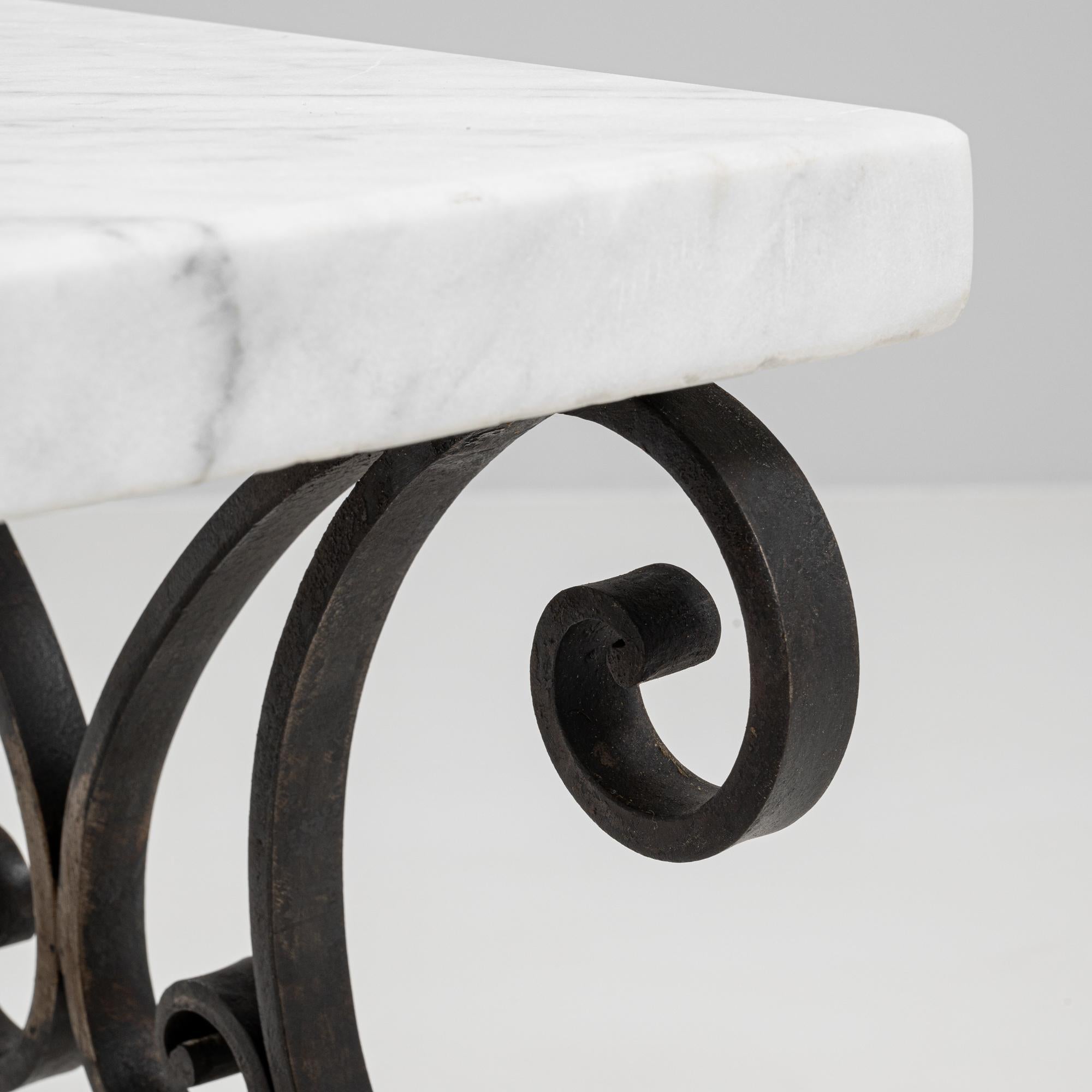1950s French Cast Iron Side Table With Marble Top For Sale 4