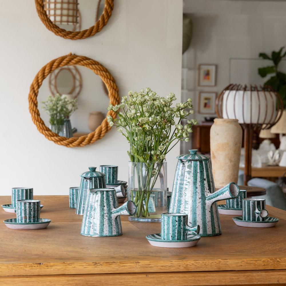 1950's French Ceramic Coffee Set from Vallauris In Good Condition For Sale In Los Angeles, CA