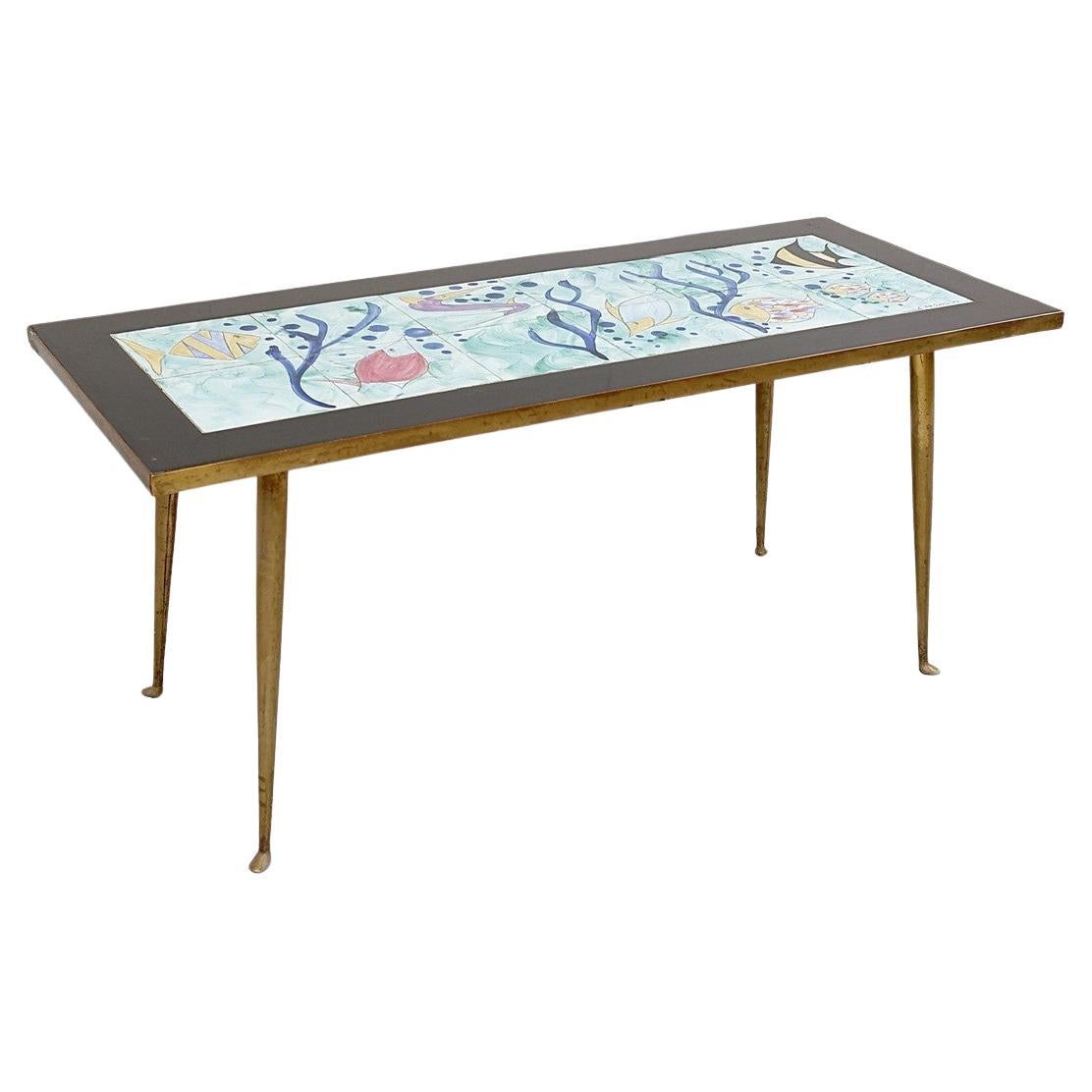 Table basse en céramique française des années 1950 signée C. de Savigny