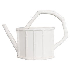 Vintage 1950s French Chinoiserie White Ironstone Faux Bamboo Watering Can Pitcher