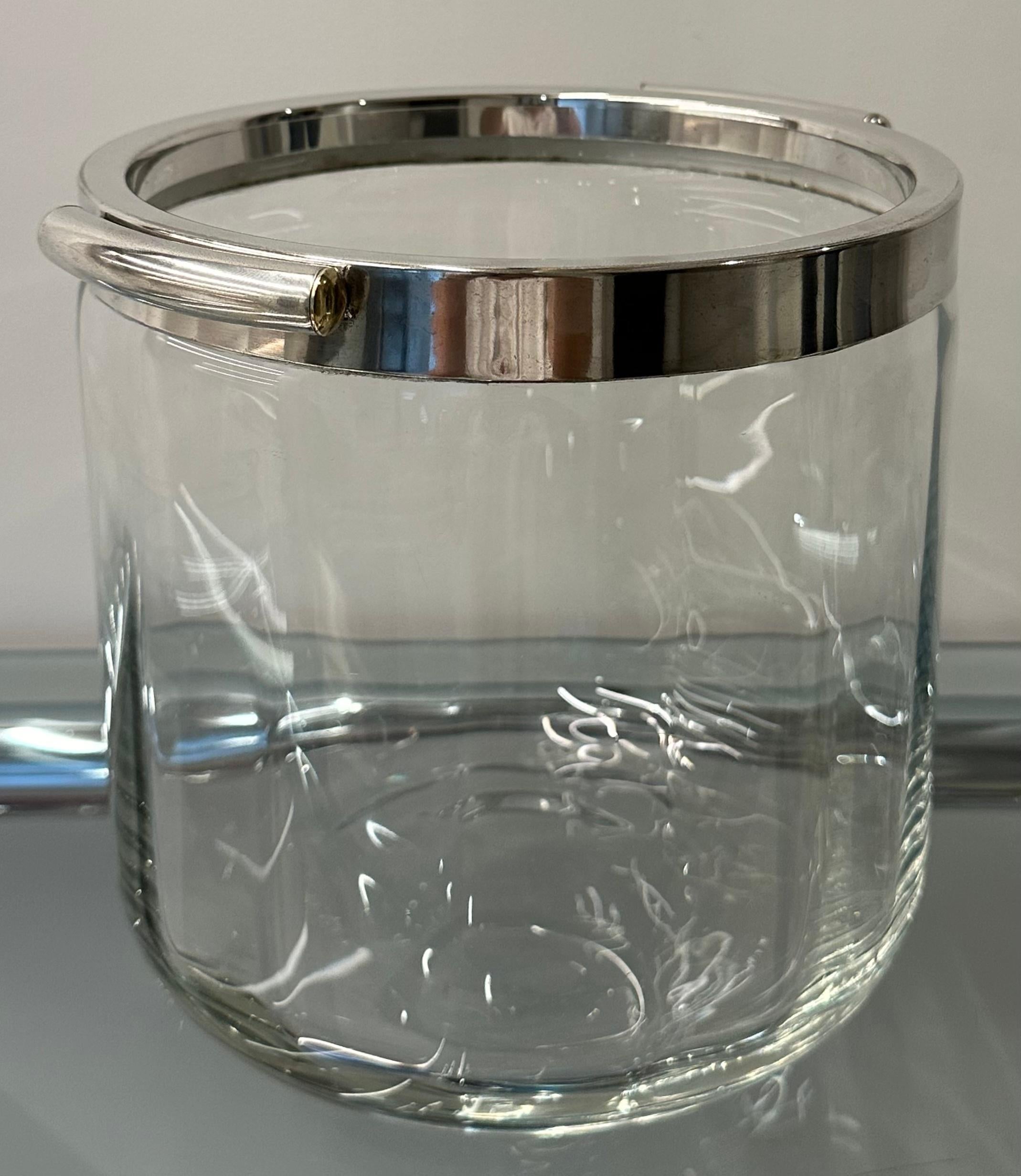 1950s French Christofle Fleuron Collection Silver Plate and Crystal Ice Bucket For Sale 6