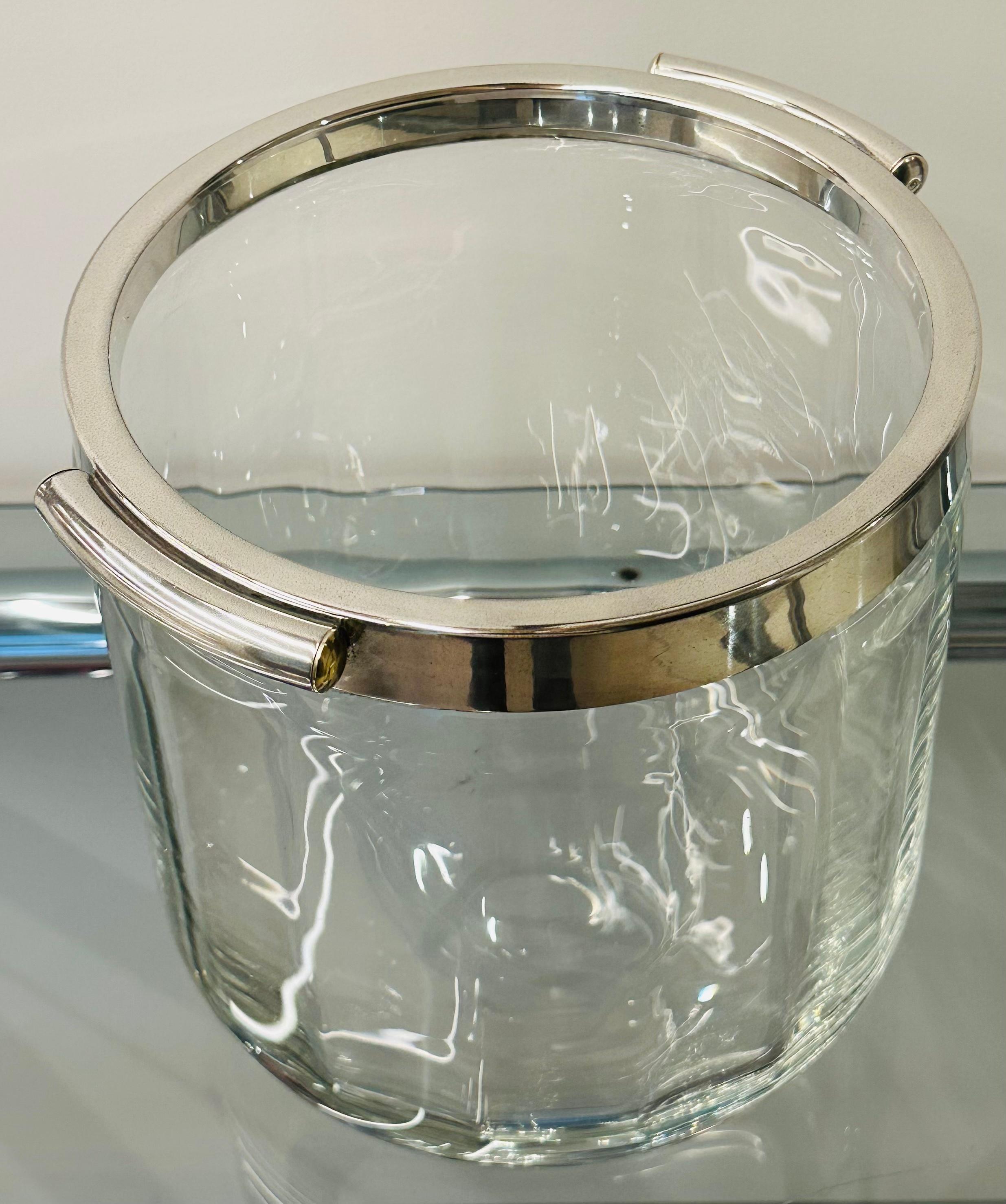 1950s French Christofle Fleuron Collection Silver Plate and Crystal Ice Bucket For Sale 7