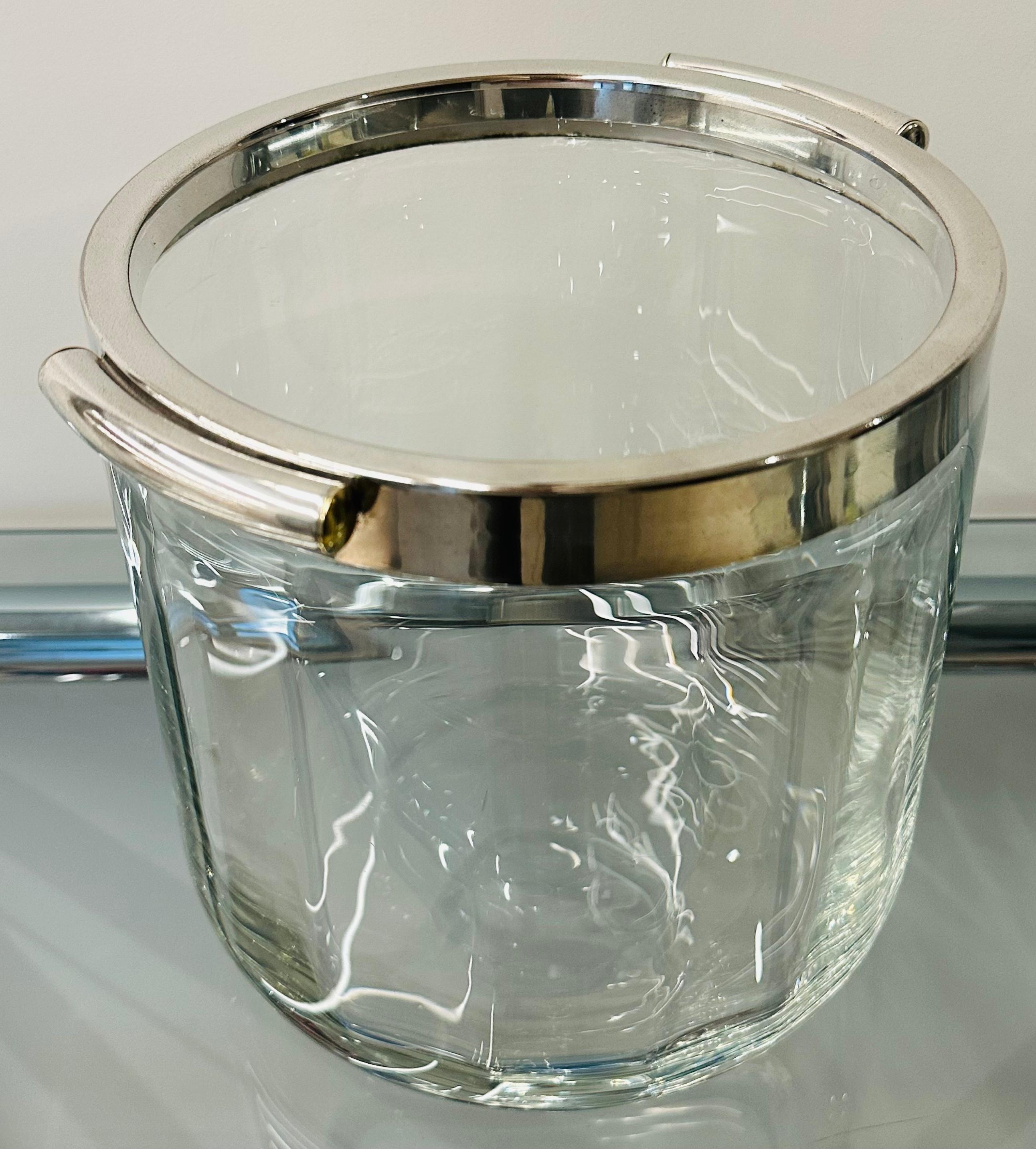 1950s French Christofle Fleuron Collection Silver Plate and Crystal Ice Bucket For Sale 8