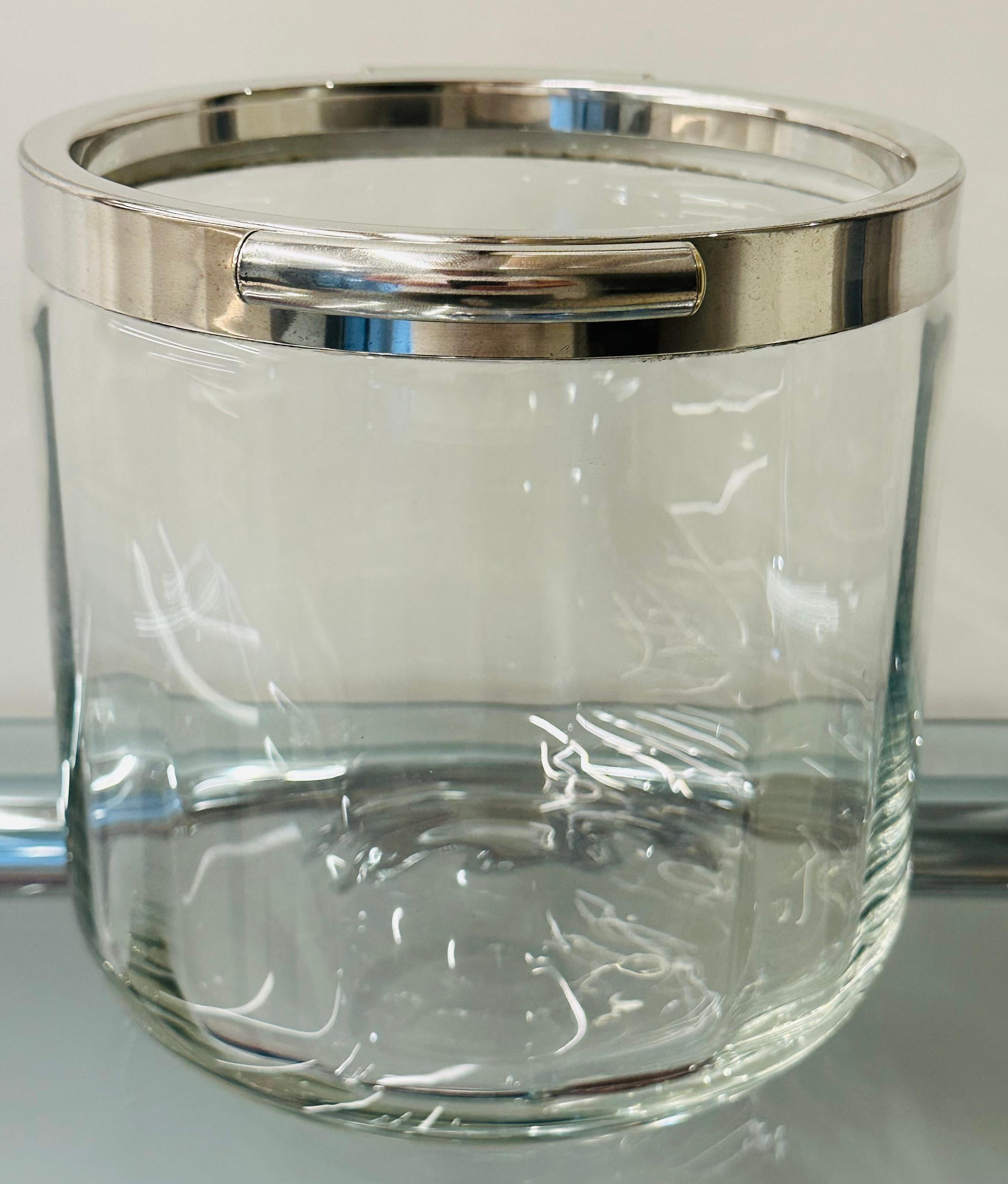 1950s French Christofle Fleuron Collection Silver Plate and Crystal Ice Bucket For Sale 9