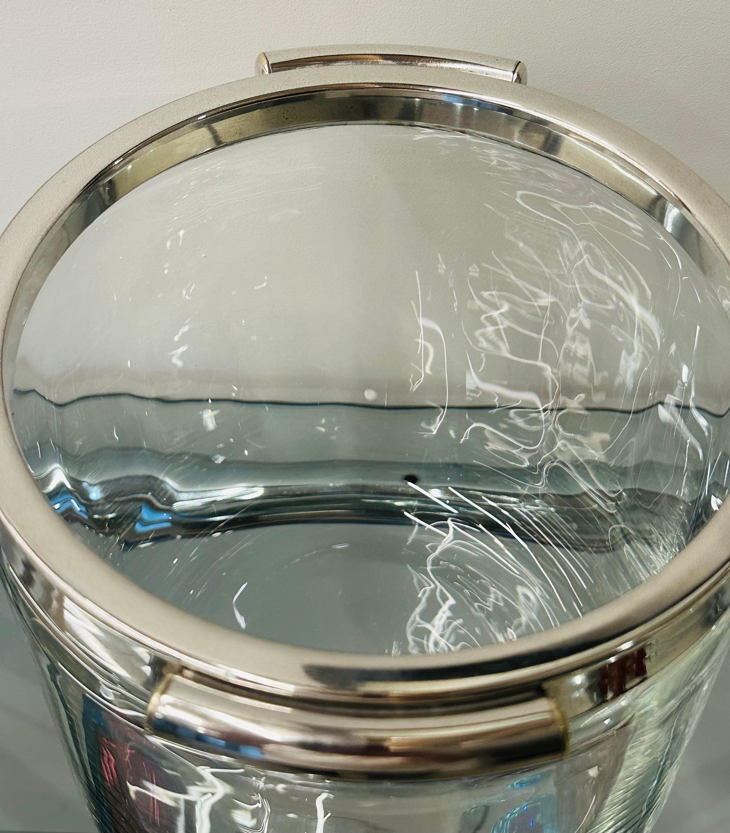 1950s French Christofle Fleuron Collection Silver Plate and Crystal Ice Bucket For Sale 11