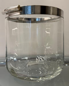 1950s French Christofle Fleuron Collection Silver Plate and Crystal Ice Bucket