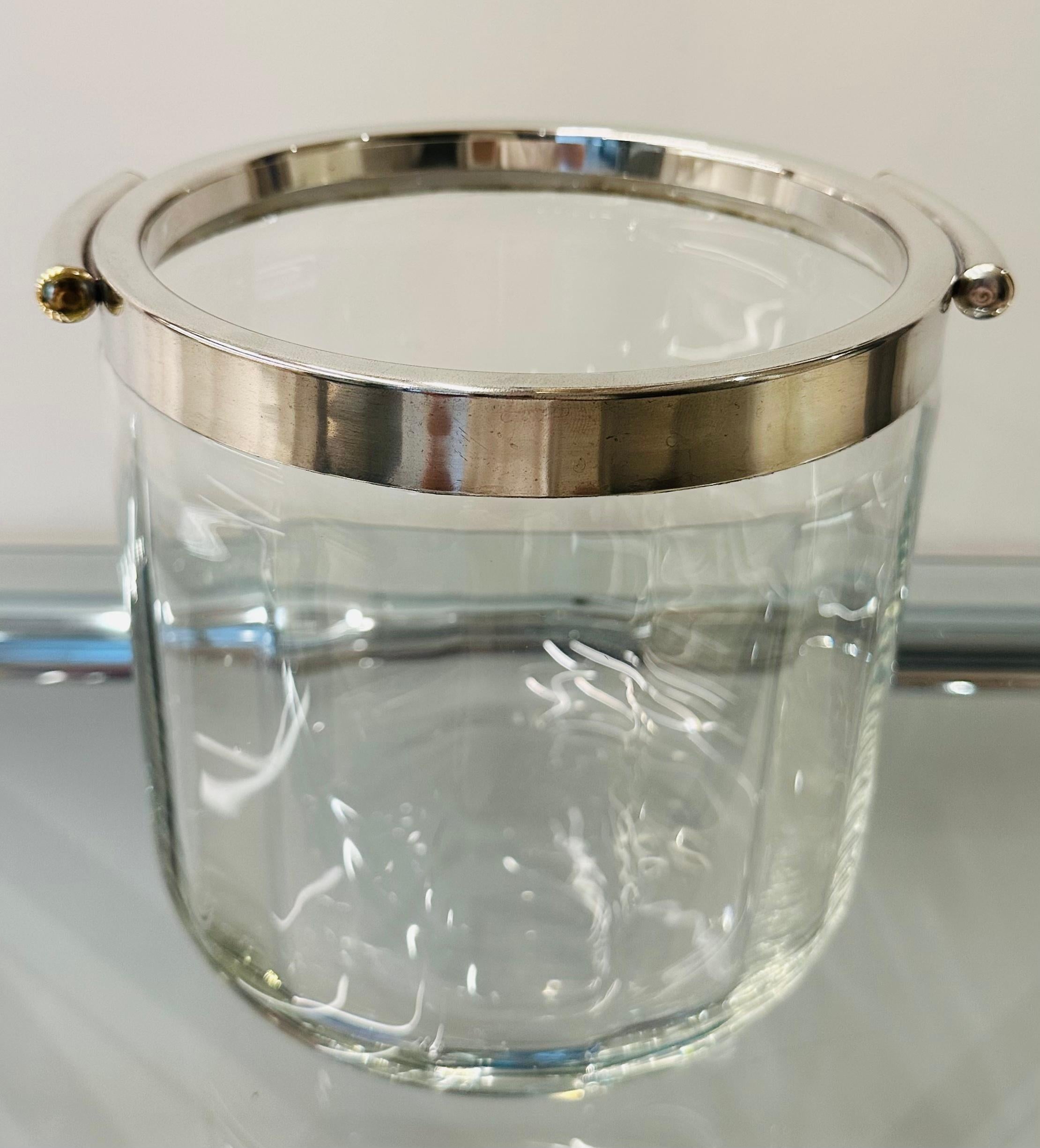 1950s French Christofle Fleuron Collection Silver Plate and Crystal Ice Bucket In Good Condition For Sale In London, GB