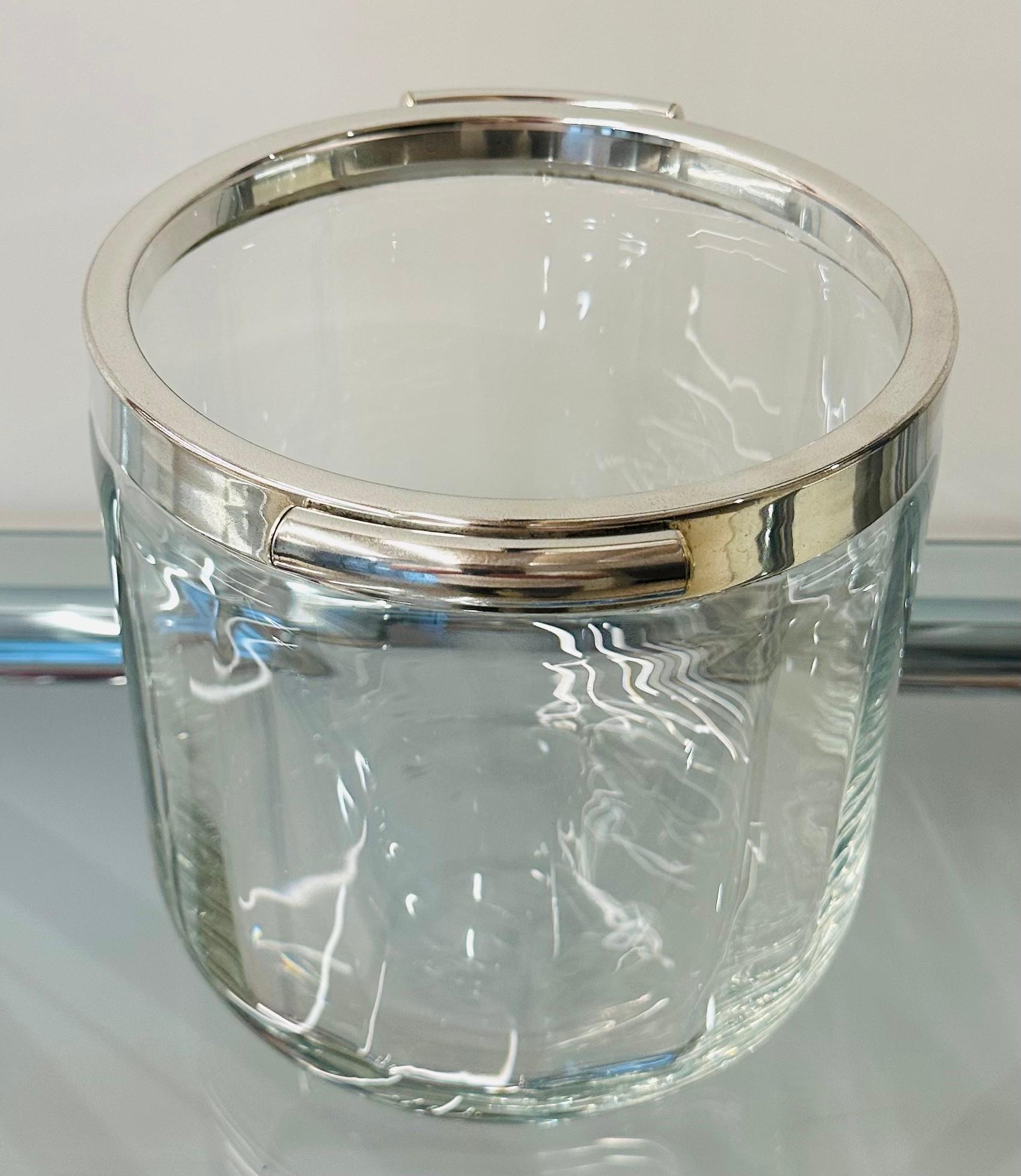 1950s French Christofle Fleuron Collection Silver Plate and Crystal Ice Bucket For Sale 1