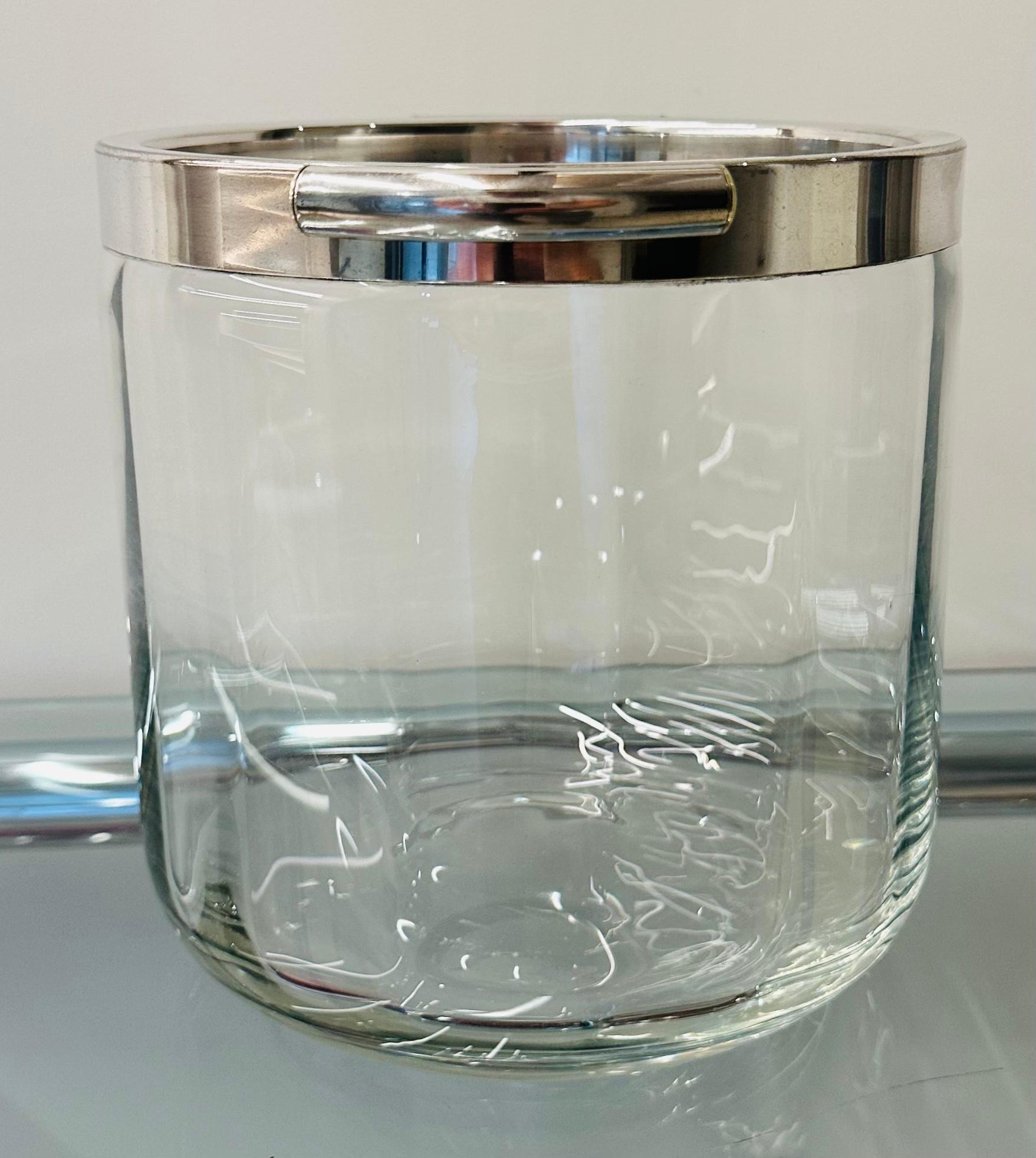 1950s French Christofle Fleuron Collection Silver Plate and Crystal Ice Bucket For Sale 2