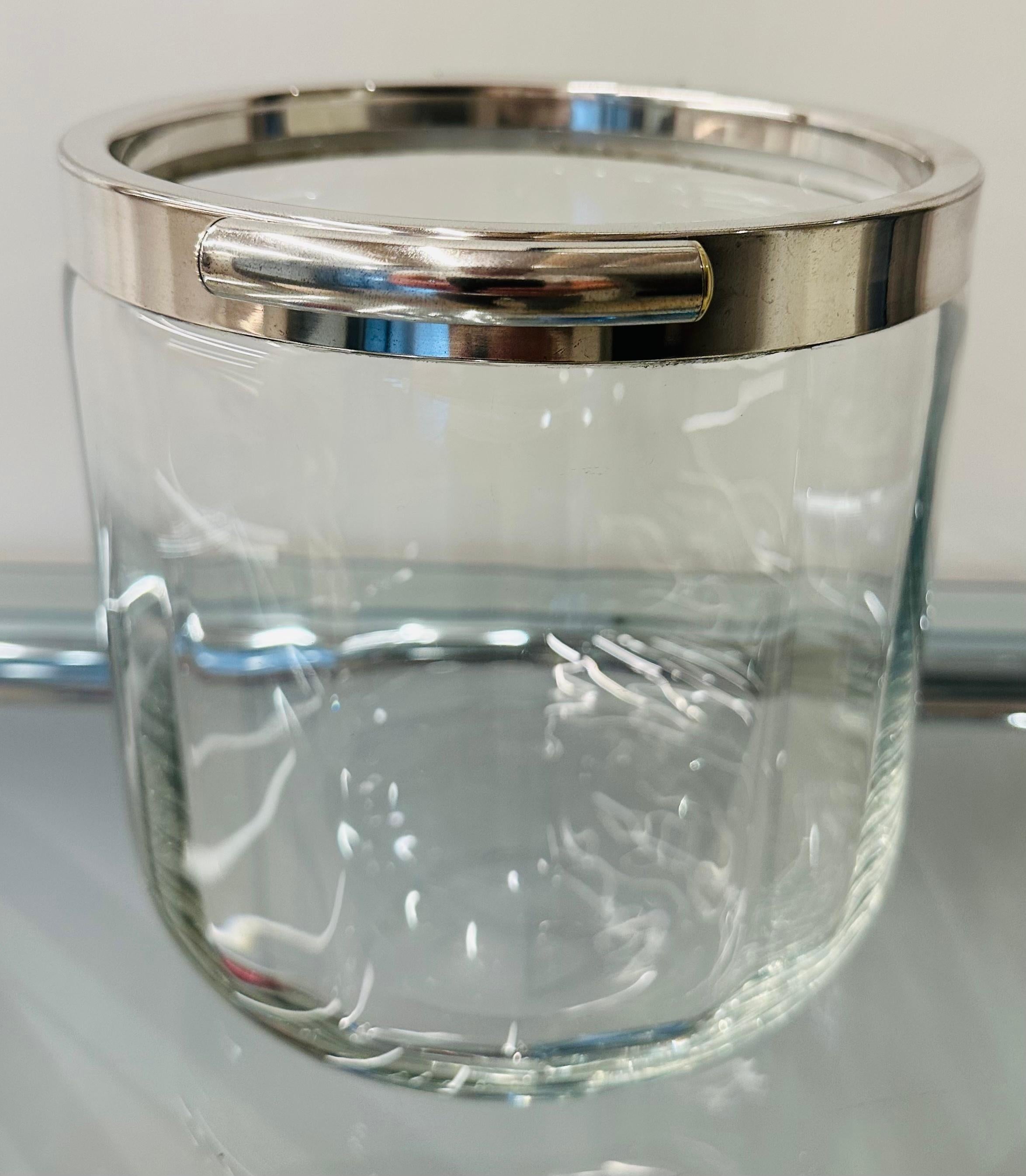 1950s French Christofle Fleuron Collection Silver Plate and Crystal Ice Bucket For Sale 3