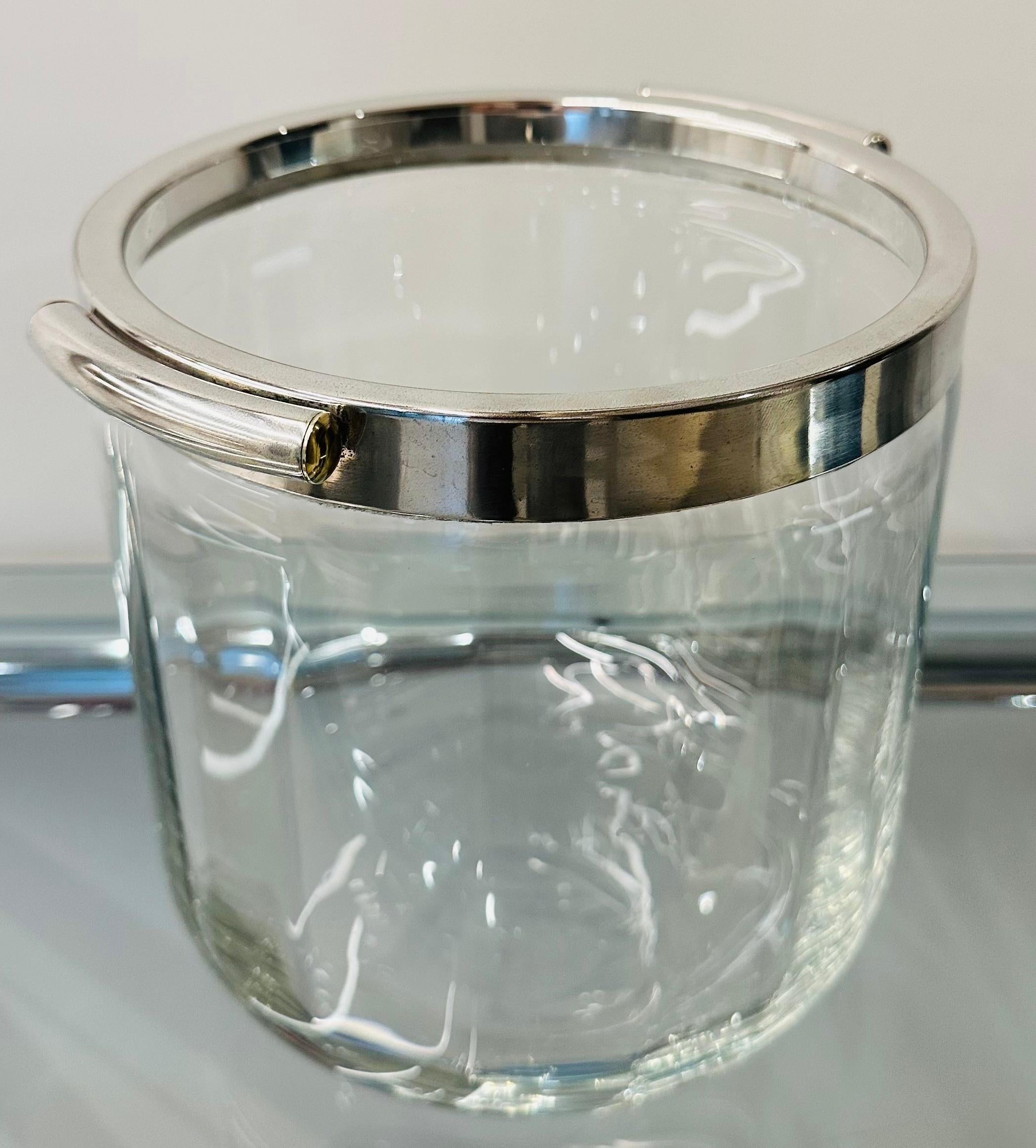1950s French Christofle Fleuron Collection Silver Plate and Crystal Ice Bucket For Sale 4