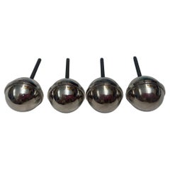 1950s small French chromed knobs handles for nightstands, cupboards, drawers ...