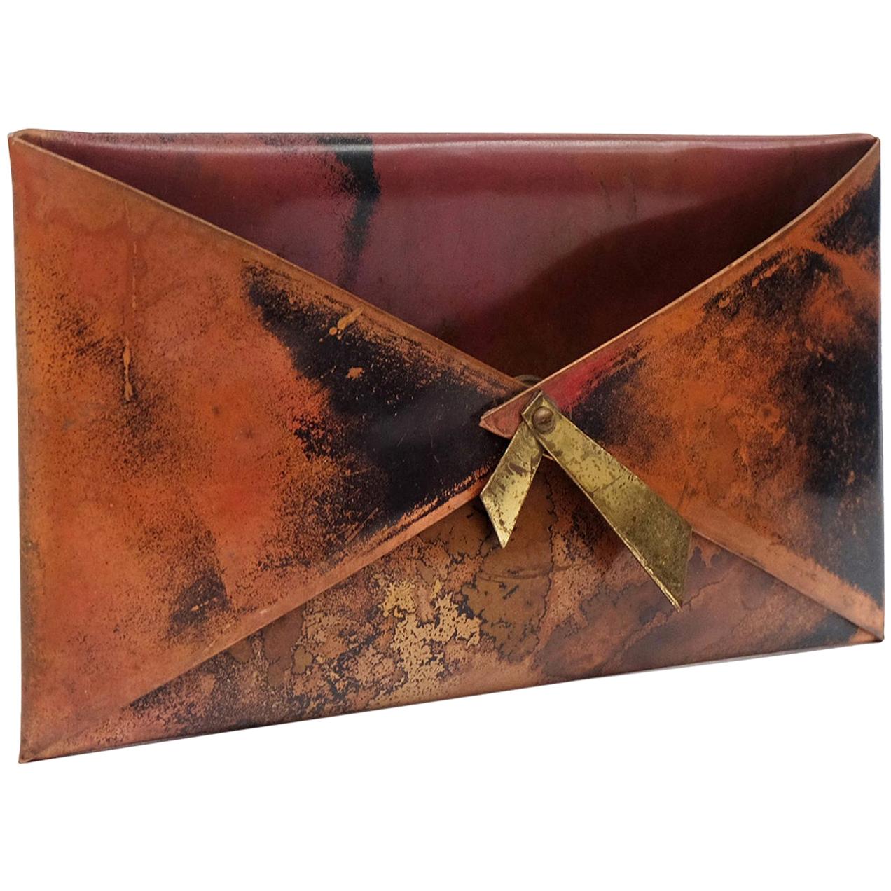 1950s French Copper Letter Rack Holder Envelope Shaped Sculpture Art For Sale