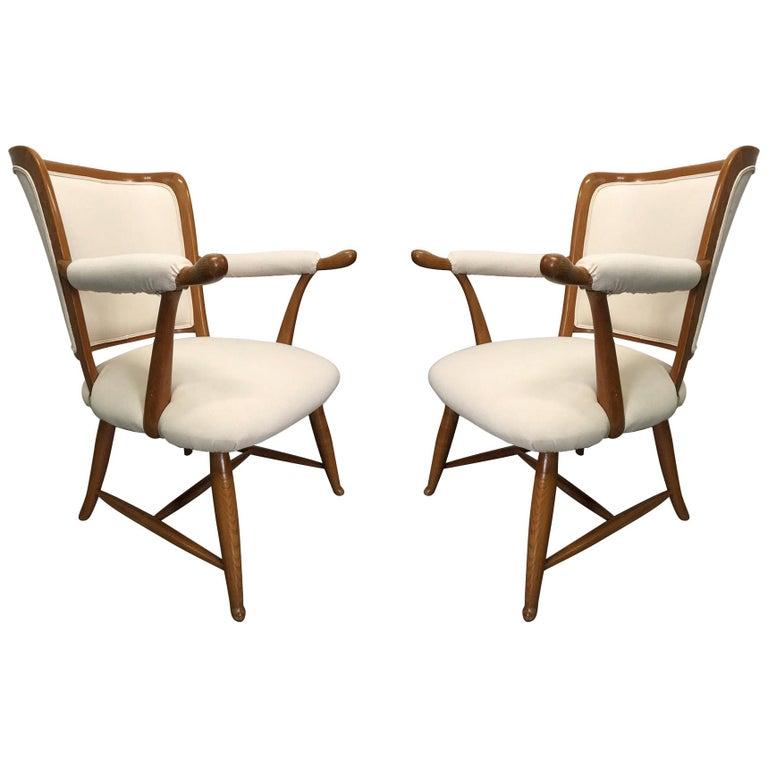 1950s French Country Armchairs Pair For Sale