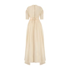1950s French Couture Cream Muslin Wedding Dress with Cummerbund Belt