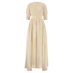1950s French Couture Cream Muslin Wedding Dress with Cummerbund Belt