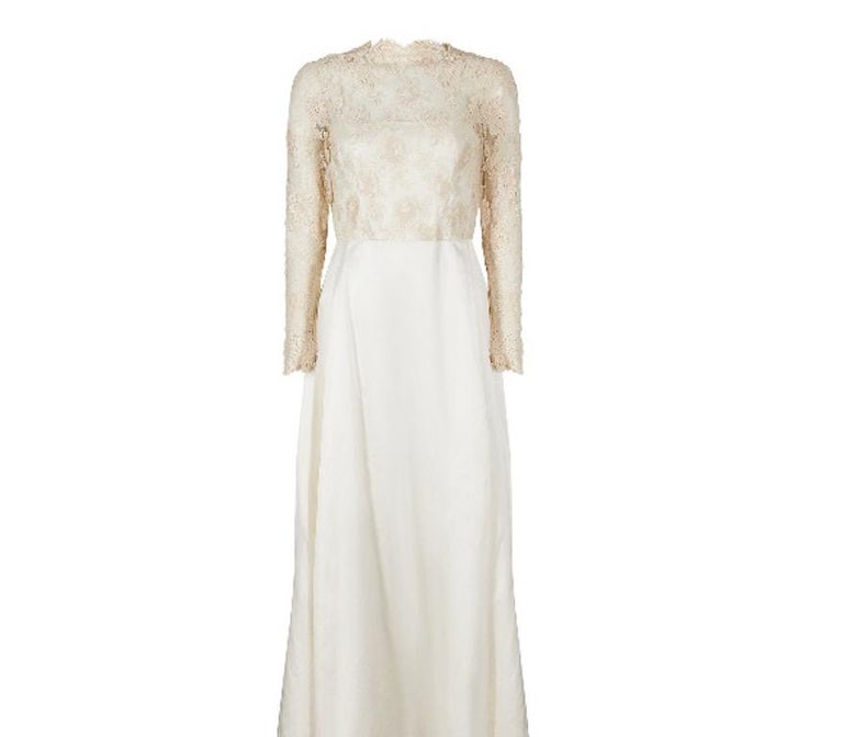 Beige 1950s French Couture Cream Silk and Lace Wedding Dress For Sale