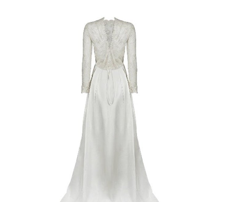 1950s French Couture Cream Silk and Lace Wedding Dress For Sale 1