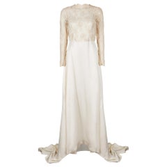 Vintage 1950s French Couture Cream Silk and Lace Wedding Dress