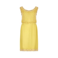 1950s French Couture Yellow Silk Chiffon Sequin Beaded Dress