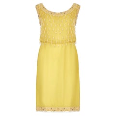 1950s French Couture Yellow Silk Chiffon Sequin Beaded Dress