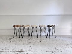 1950's French Cowhide Stools on Metal Tripod Legs