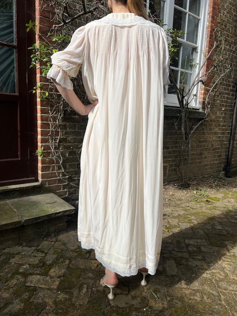 1950s French Cream Silk Pintuck and Lace Slip Dress For Sale at 1stDibs