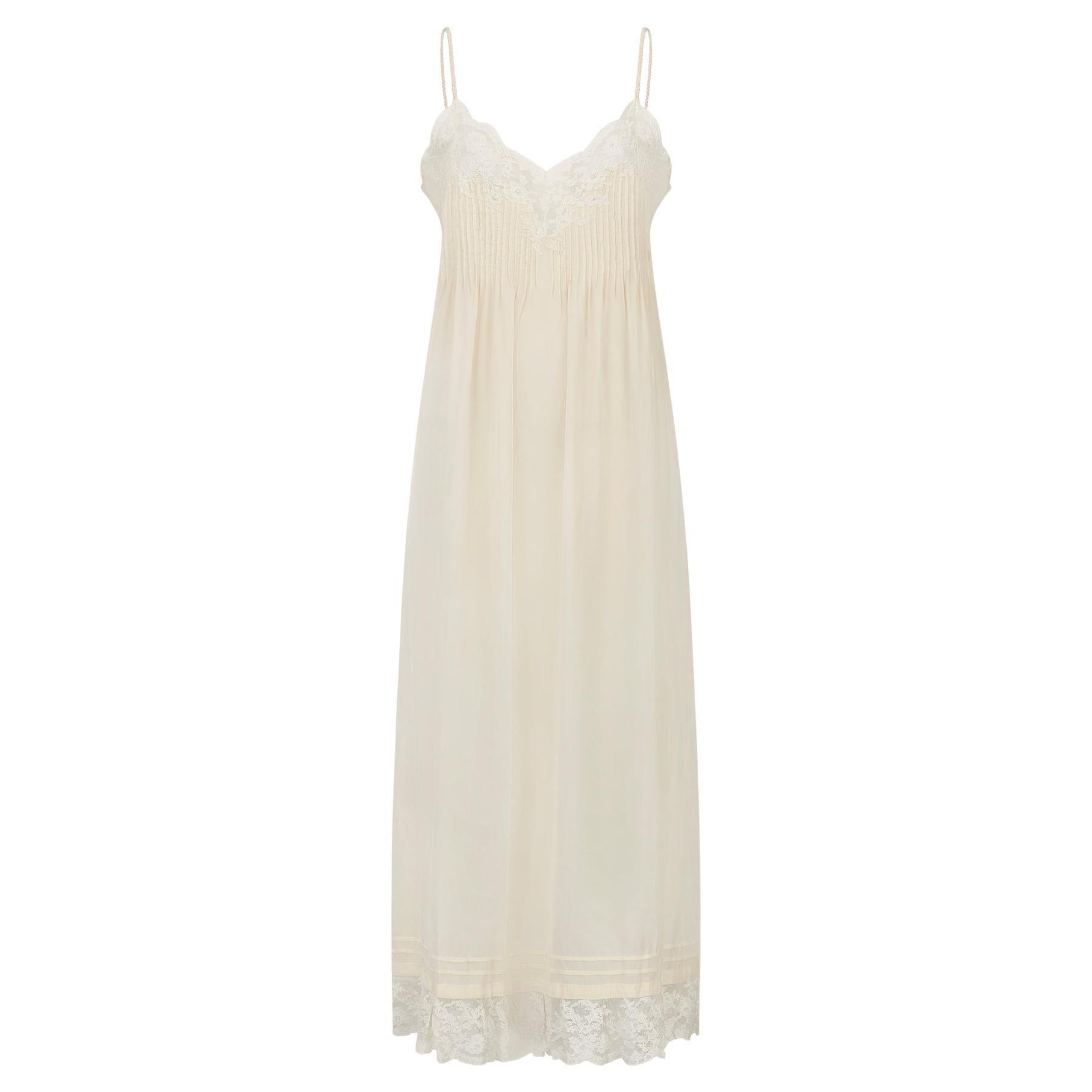 1950s French Cream Silk Pintuck and Lace Slip Dress
